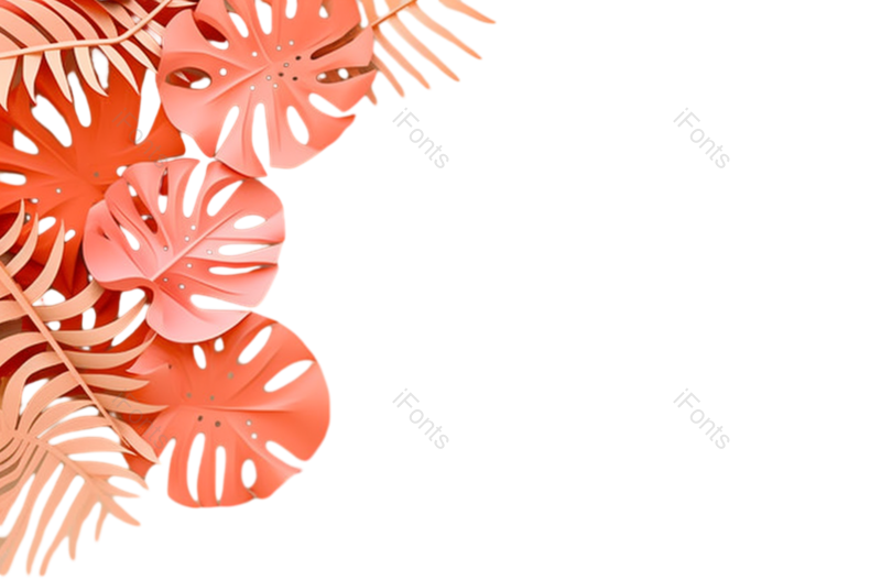 剪纸风图片,卡通叶子元素,棕榈叶子PNG,橙色免抠素材